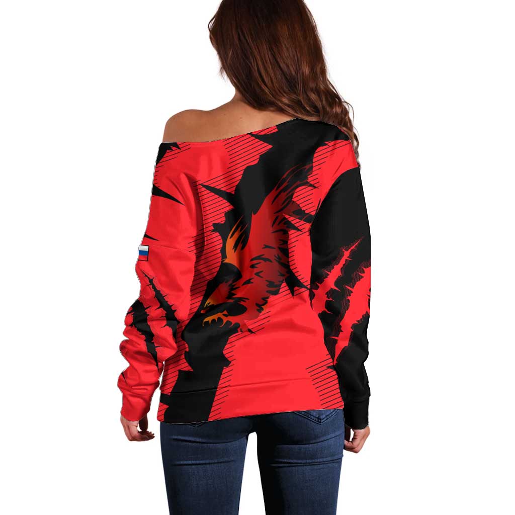 Slovakia Off Shoulder Sweater with Red Black Falcon Claw No Mercy Spirit