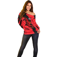 Slovakia Off Shoulder Sweater with Red Black Falcon Claw No Mercy Spirit