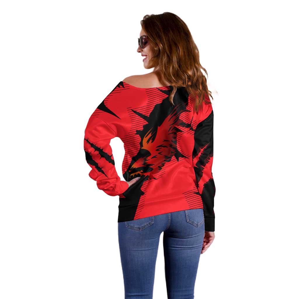 Slovakia Off Shoulder Sweater with Red Black Falcon Claw No Mercy Spirit