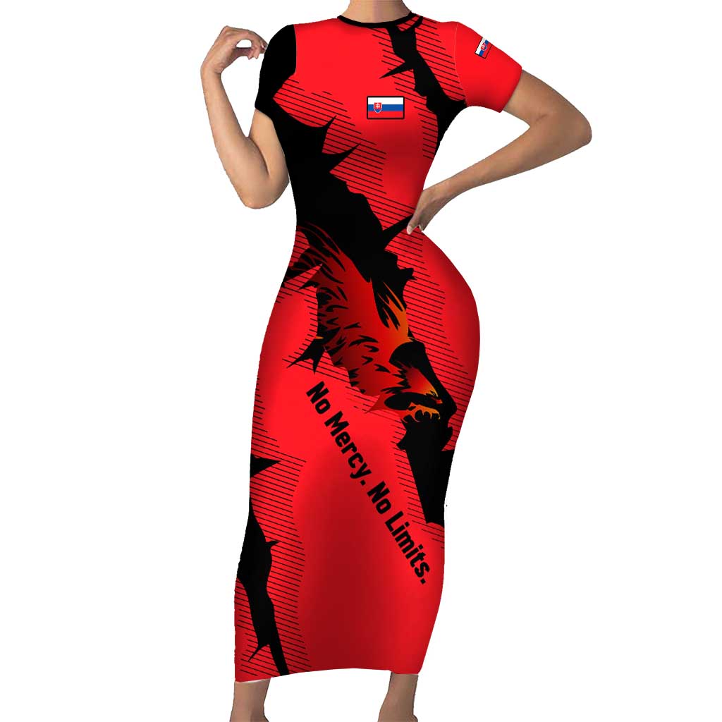 Slovakia Short Sleeve Bodycon Dress with Red Black Falcon Claw No Mercy Spirit