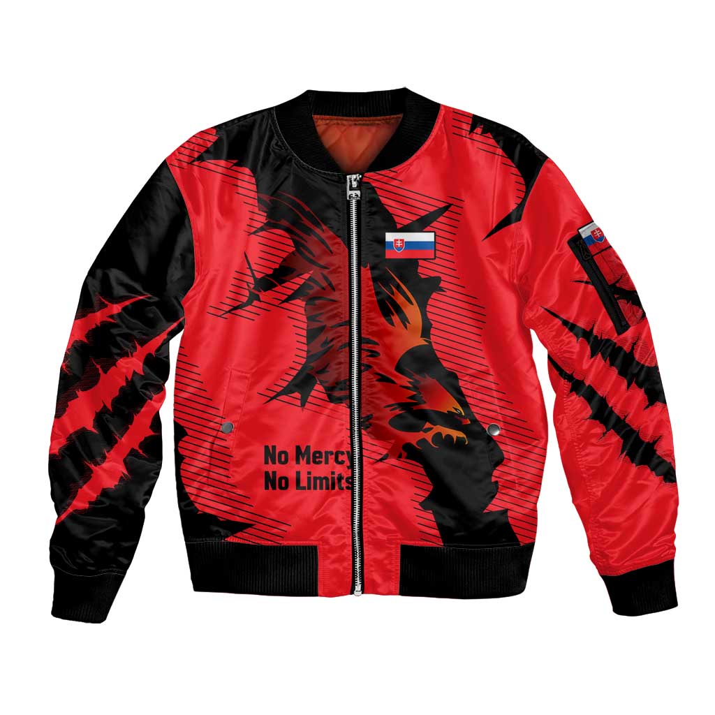 Slovakia Sleeve Zip Bomber Jacket with Red Black Falcon Claw No Mercy Spirit