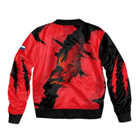 Slovakia Sleeve Zip Bomber Jacket with Red Black Falcon Claw No Mercy Spirit