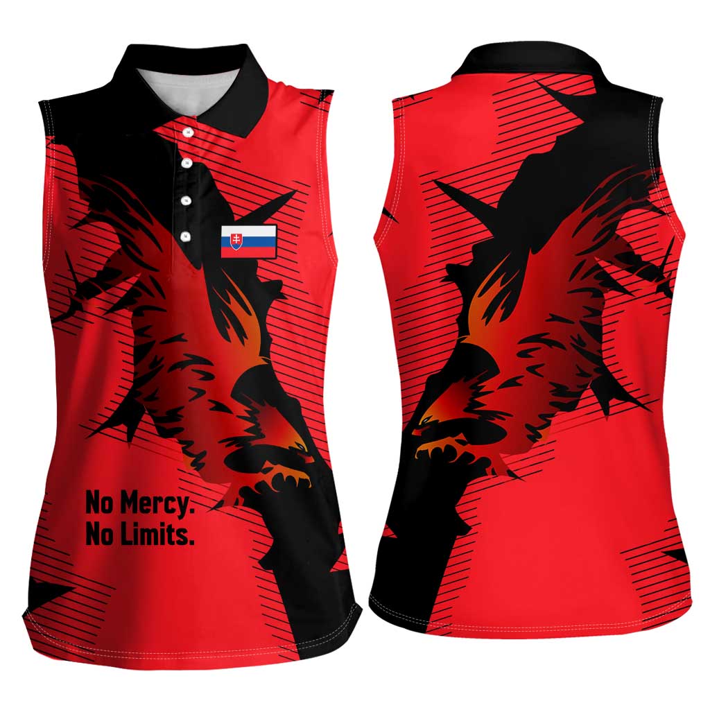 Slovakia Women Sleeveless Polo Shirt with Red Black Falcon Claw No Mercy Spirit