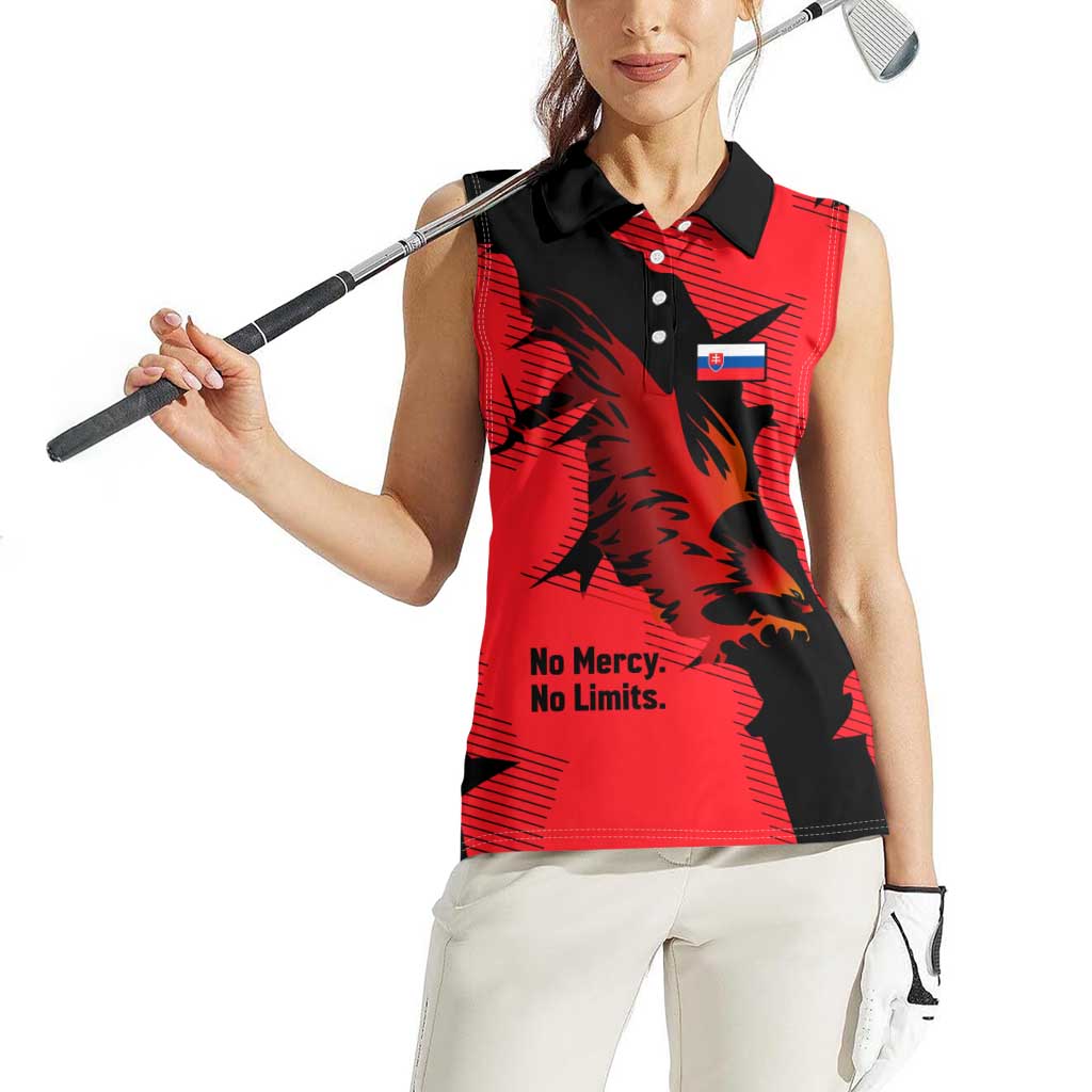 Slovakia Women Sleeveless Polo Shirt with Red Black Falcon Claw No Mercy Spirit
