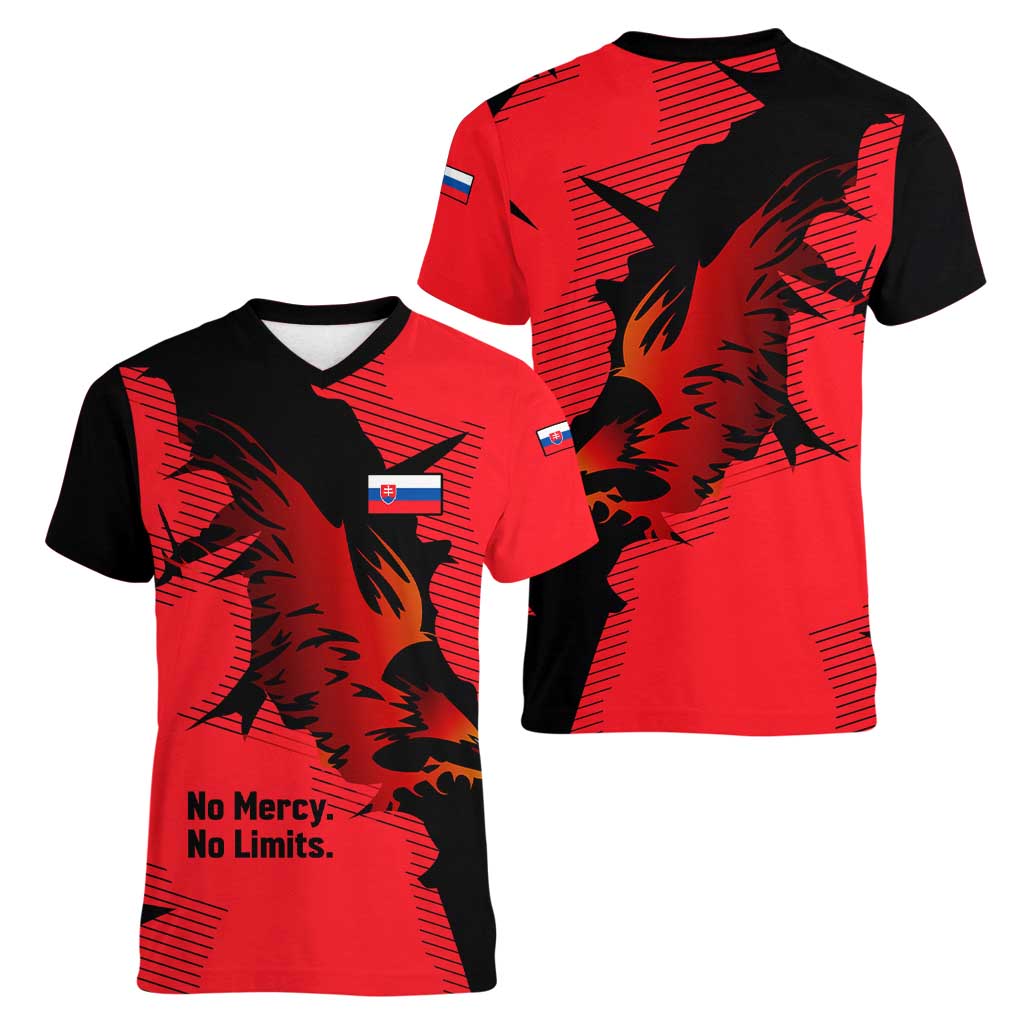 Slovakia Women V-Neck T-Shirt with Red Black Falcon Claw No Mercy Spirit