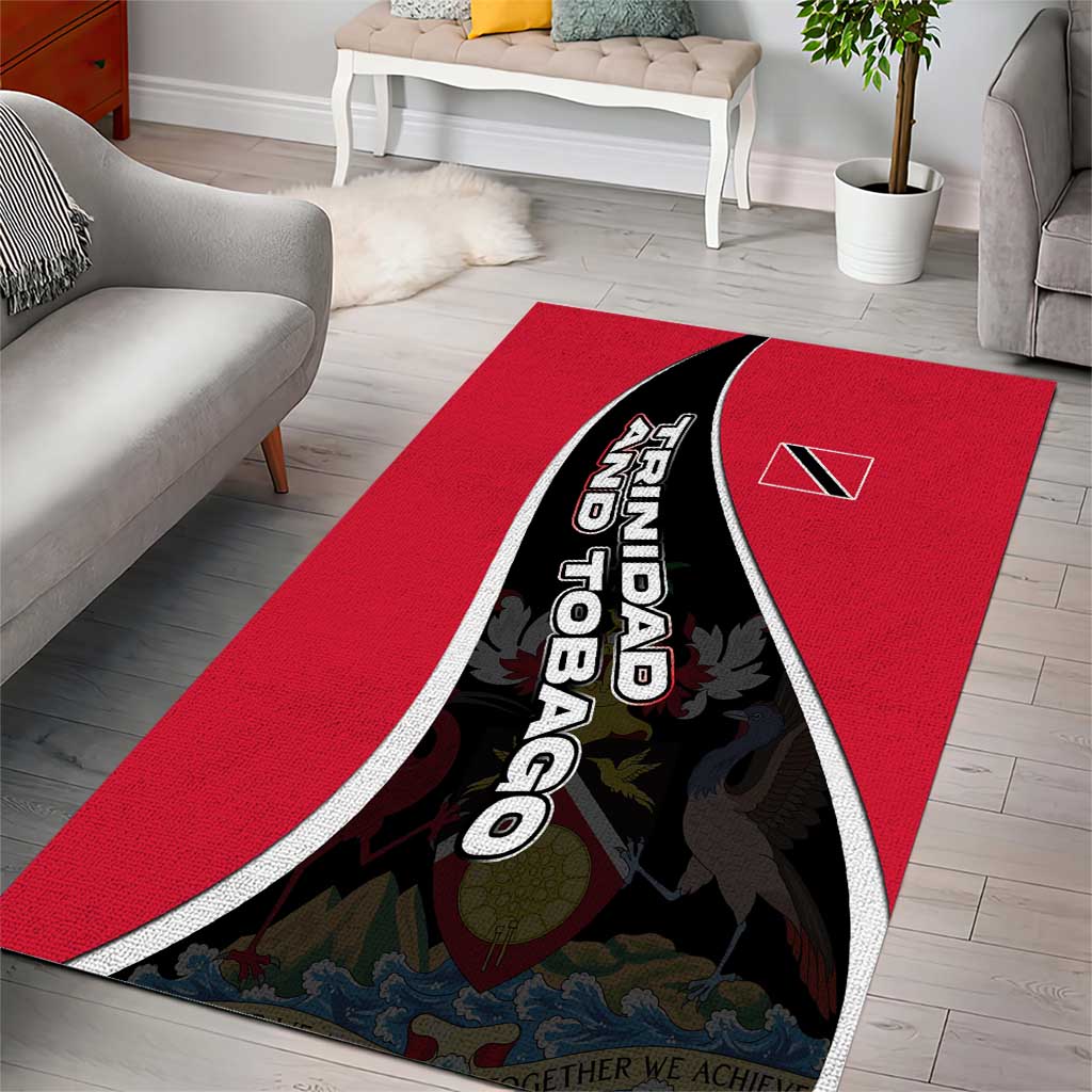 Trinidad and Tobago Flag Crest Design Area Rug with Bold Red Black Diagonal Layout - Wonder Print Shop