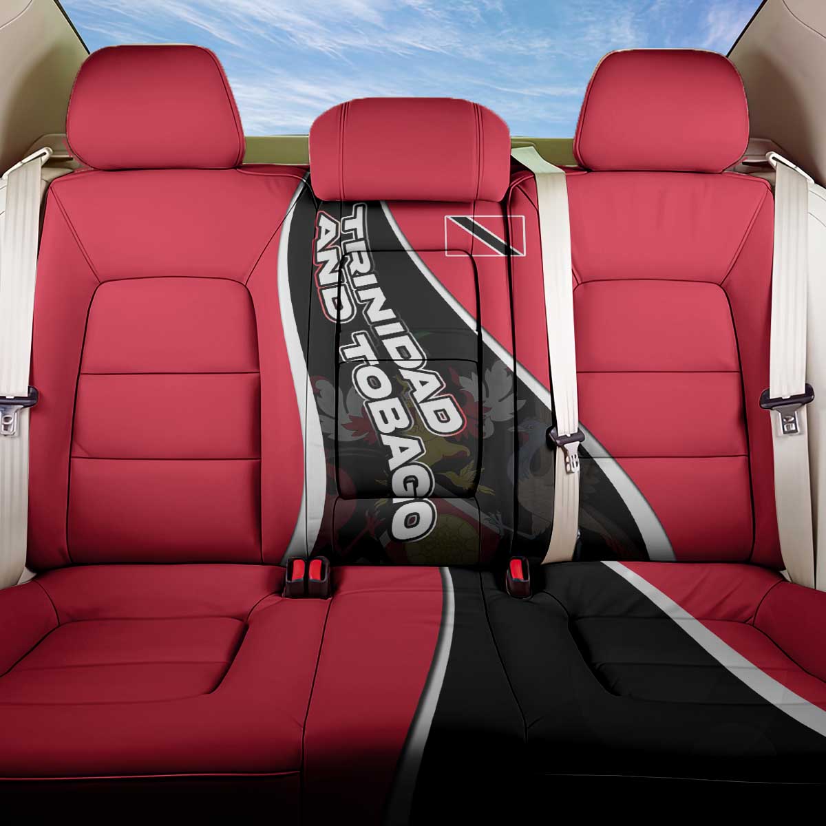 Trinidad and Tobago Flag Crest Design Back Car Seat Cover with Bold Red Black Diagonal Layout - Wonder Print Shop