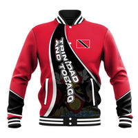 Trinidad and Tobago Flag Crest Design Baseball Jacket with Bold Red Black Diagonal Layout - Wonder Print Shop