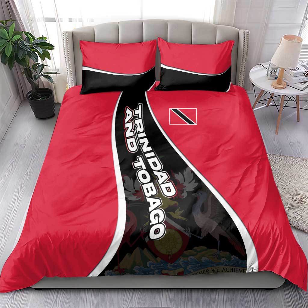 Trinidad and Tobago Flag Crest Design Bedding Set with Bold Red Black Diagonal Layout - Wonder Print Shop