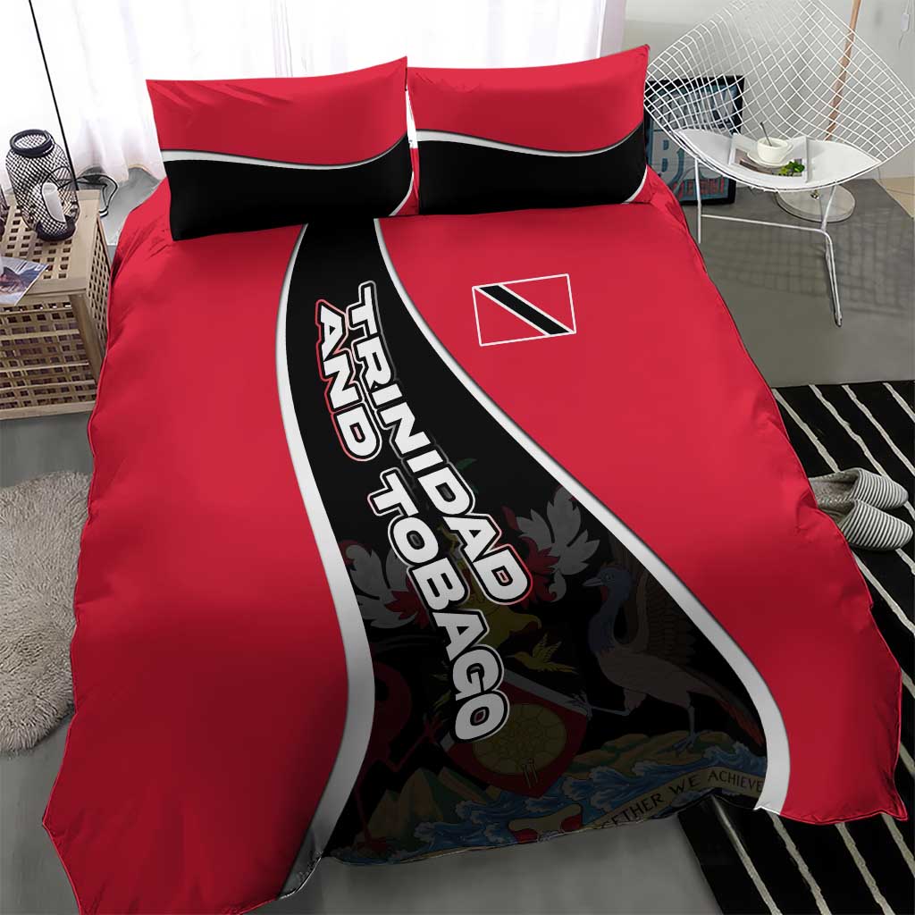 Trinidad and Tobago Flag Crest Design Bedding Set with Bold Red Black Diagonal Layout - Wonder Print Shop