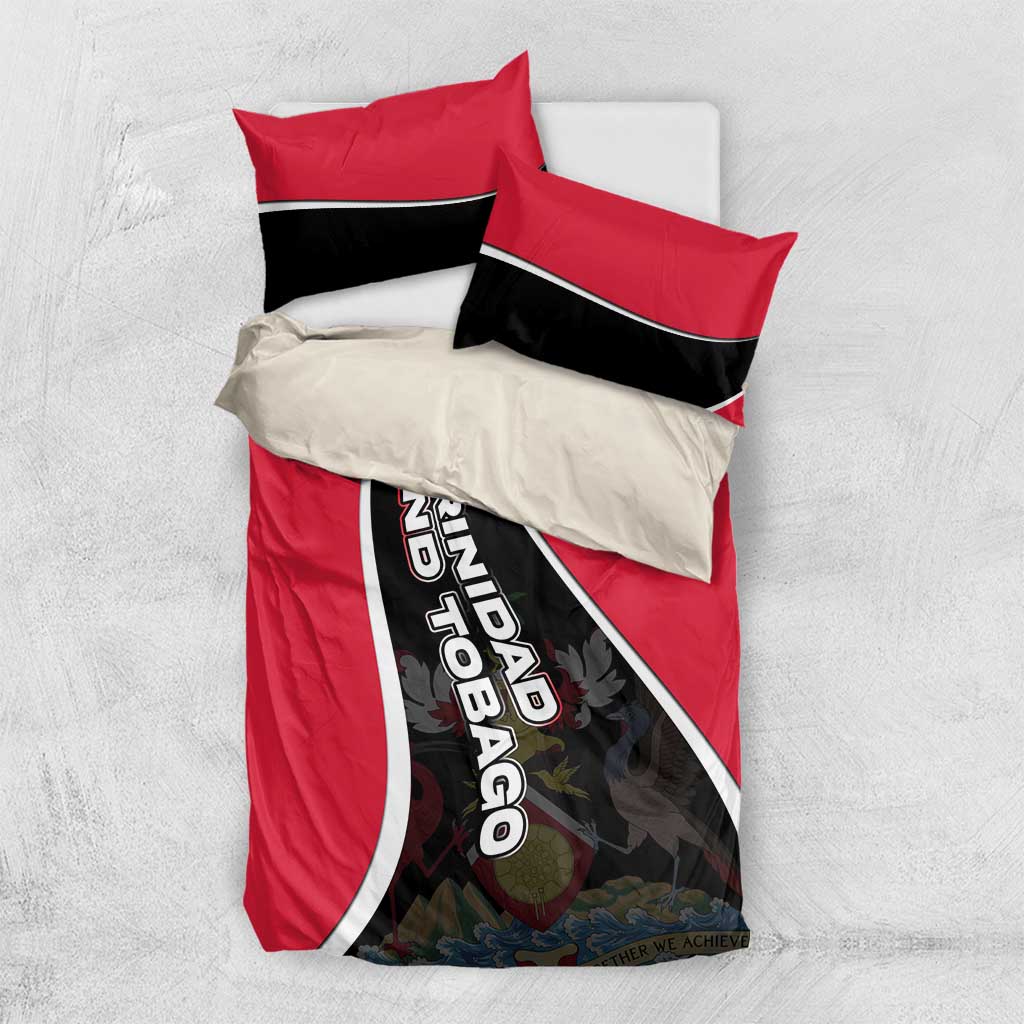 Trinidad and Tobago Flag Crest Design Bedding Set with Bold Red Black Diagonal Layout - Wonder Print Shop