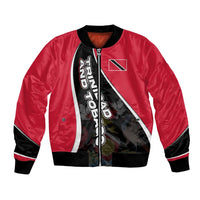 Trinidad and Tobago Flag Crest Design Bomber Jacket with Bold Red Black Diagonal Layout - Wonder Print Shop