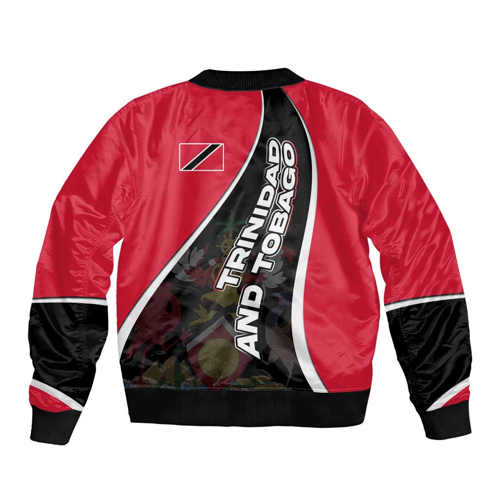 Trinidad and Tobago Flag Crest Design Bomber Jacket with Bold Red Black Diagonal Layout - Wonder Print Shop