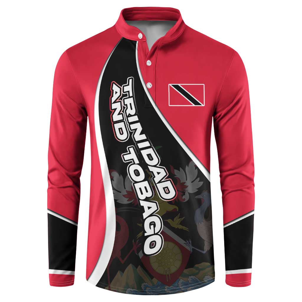 Trinidad and Tobago Flag Crest Design Button Sweatshirt with Bold Red Black Diagonal Layout - Wonder Print Shop