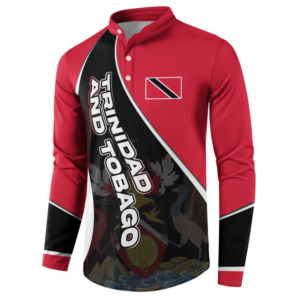 Trinidad and Tobago Flag Crest Design Button Sweatshirt with Bold Red Black Diagonal Layout - Wonder Print Shop
