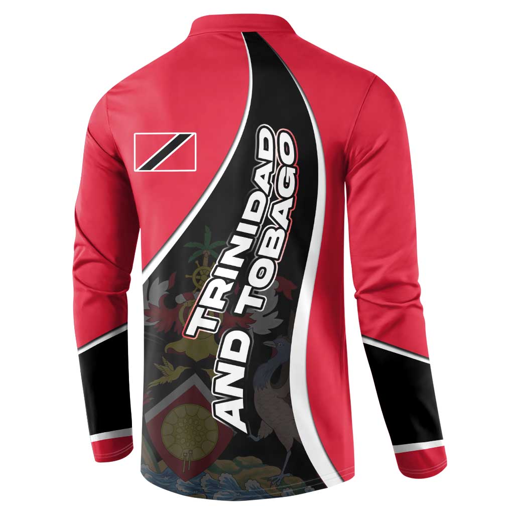 Trinidad and Tobago Flag Crest Design Button Sweatshirt with Bold Red Black Diagonal Layout - Wonder Print Shop