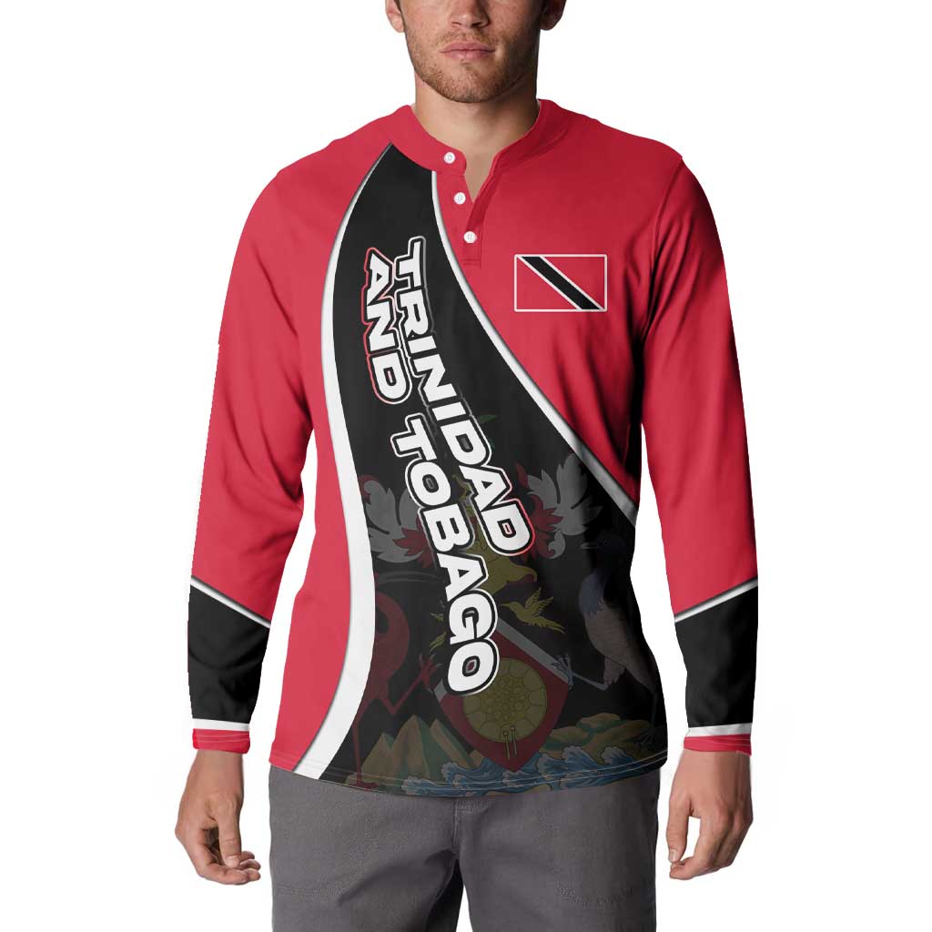 Trinidad and Tobago Flag Crest Design Button Sweatshirt with Bold Red Black Diagonal Layout - Wonder Print Shop
