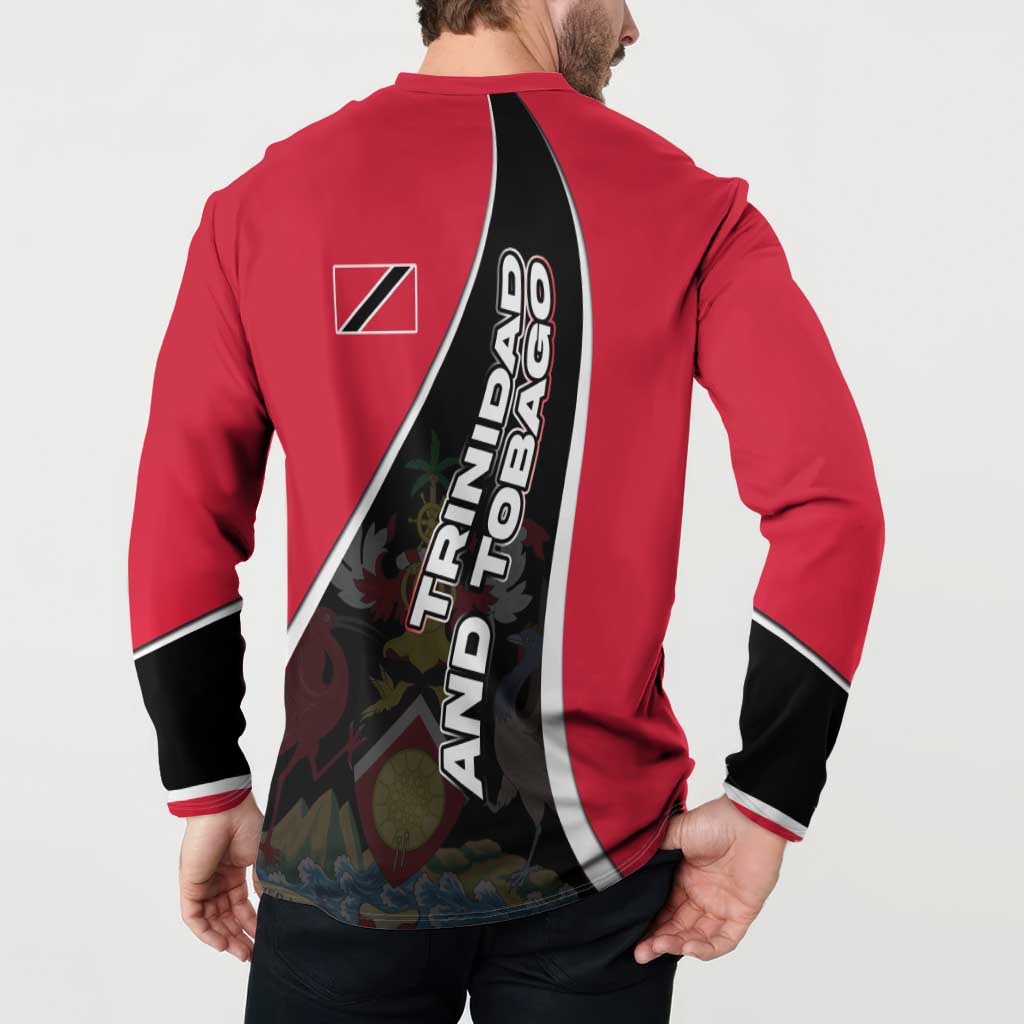 Trinidad and Tobago Flag Crest Design Button Sweatshirt with Bold Red Black Diagonal Layout - Wonder Print Shop