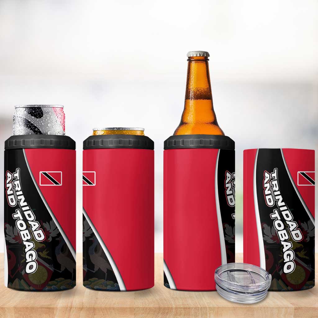 Trinidad and Tobago Flag Crest Design 4 in 1 Can Cooler Tumbler with Bold Red Black Diagonal Layout - Wonder Print Shop