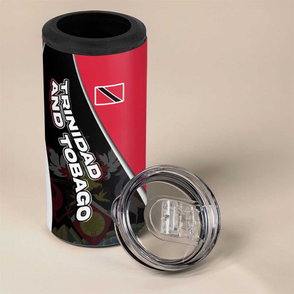 Trinidad and Tobago Flag Crest Design 4 in 1 Can Cooler Tumbler with Bold Red Black Diagonal Layout - Wonder Print Shop