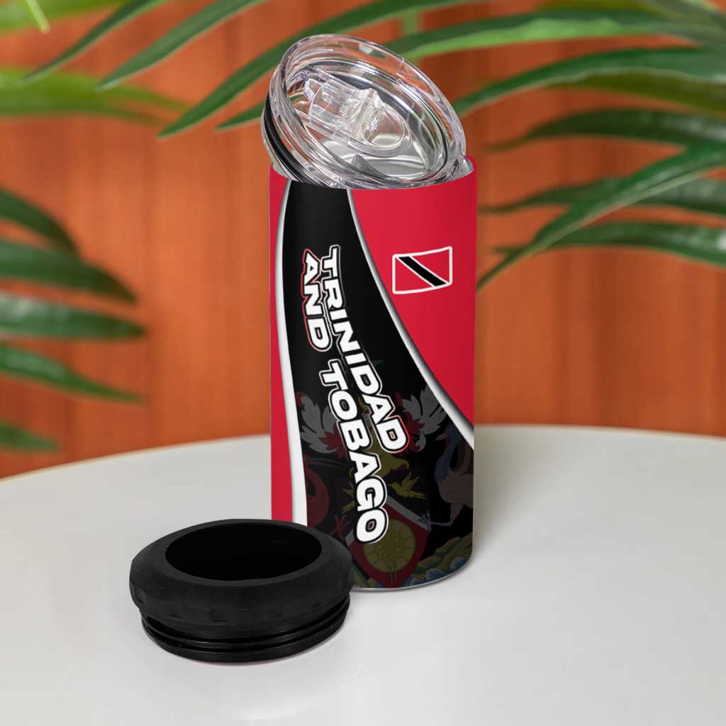 Trinidad and Tobago Flag Crest Design 4 in 1 Can Cooler Tumbler with Bold Red Black Diagonal Layout - Wonder Print Shop