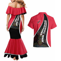 Trinidad and Tobago Flag Crest Design Couples Matching Mermaid Dress and Hawaiian Shirt with Bold Red Black Diagonal Layout - Wonder Print Shop