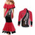Trinidad and Tobago Flag Crest Design Couples Matching Mermaid Dress and Long Sleeve Button Shirt with Bold Red Black Diagonal Layout - Wonder Print Shop