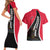Trinidad and Tobago Flag Crest Design Couples Matching Short Sleeve Bodycon Dress and Hawaiian Shirt with Bold Red Black Diagonal Layout - Wonder Print Shop