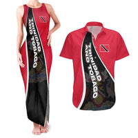 Trinidad and Tobago Flag Crest Design Couples Matching Tank Maxi Dress and Hawaiian Shirt with Bold Red Black Diagonal Layout - Wonder Print Shop