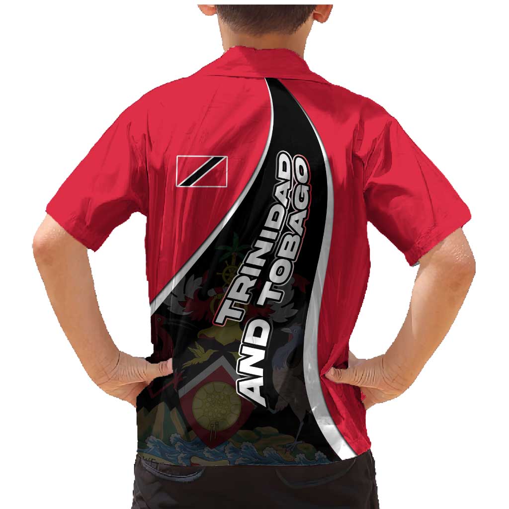 Trinidad and Tobago Flag Crest Design Family Matching Mermaid Dress and Hawaiian Shirt with Bold Red Black Diagonal Layout - Wonder Print Shop