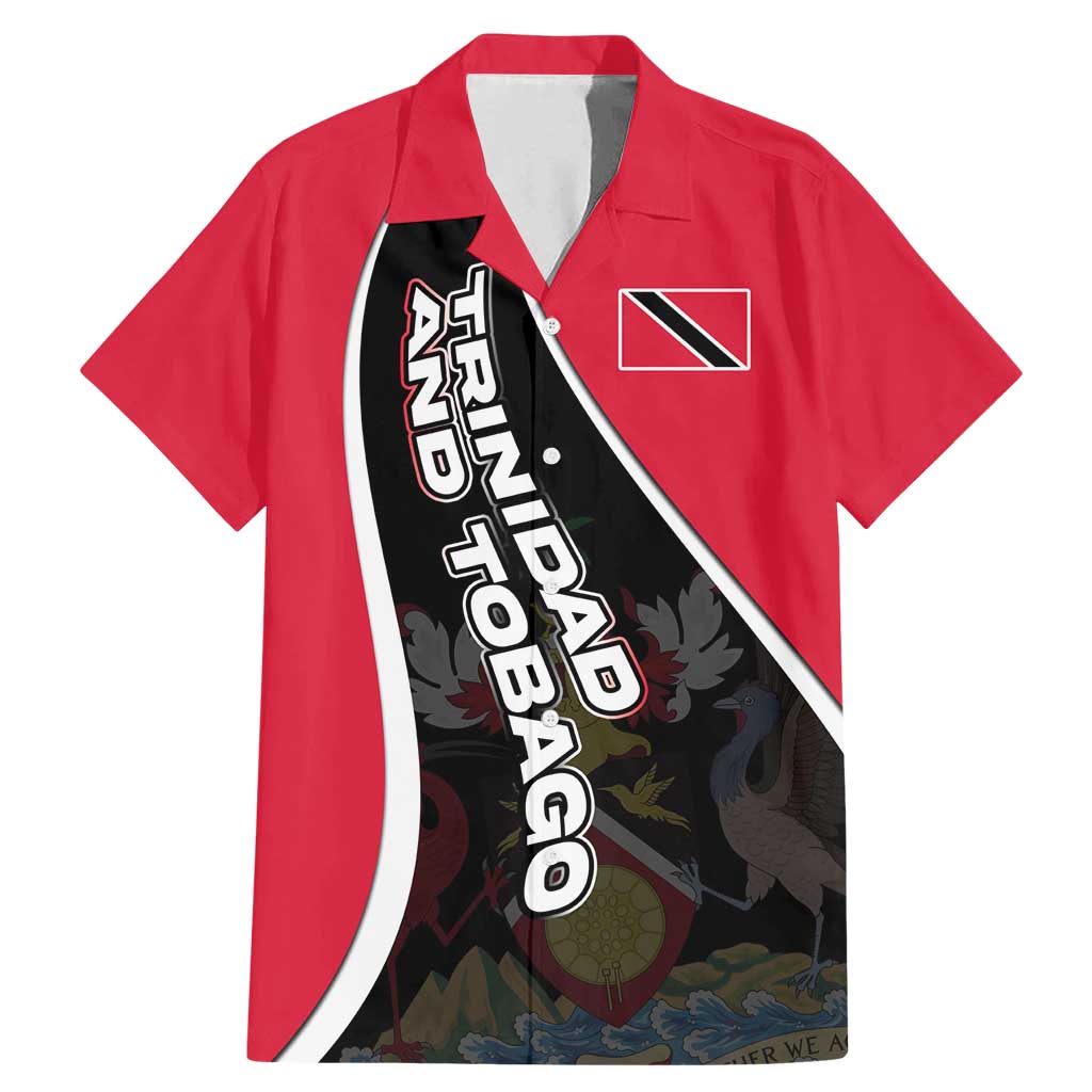 Trinidad and Tobago Flag Crest Design Family Matching Mermaid Dress and Hawaiian Shirt with Bold Red Black Diagonal Layout - Wonder Print Shop