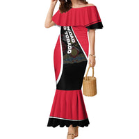 Trinidad and Tobago Flag Crest Design Family Matching Mermaid Dress and Hawaiian Shirt with Bold Red Black Diagonal Layout - Wonder Print Shop
