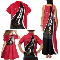 Trinidad and Tobago Flag Crest Design Family Matching Tank Maxi Dress and Hawaiian Shirt with Bold Red Black Diagonal Layout - Wonder Print Shop