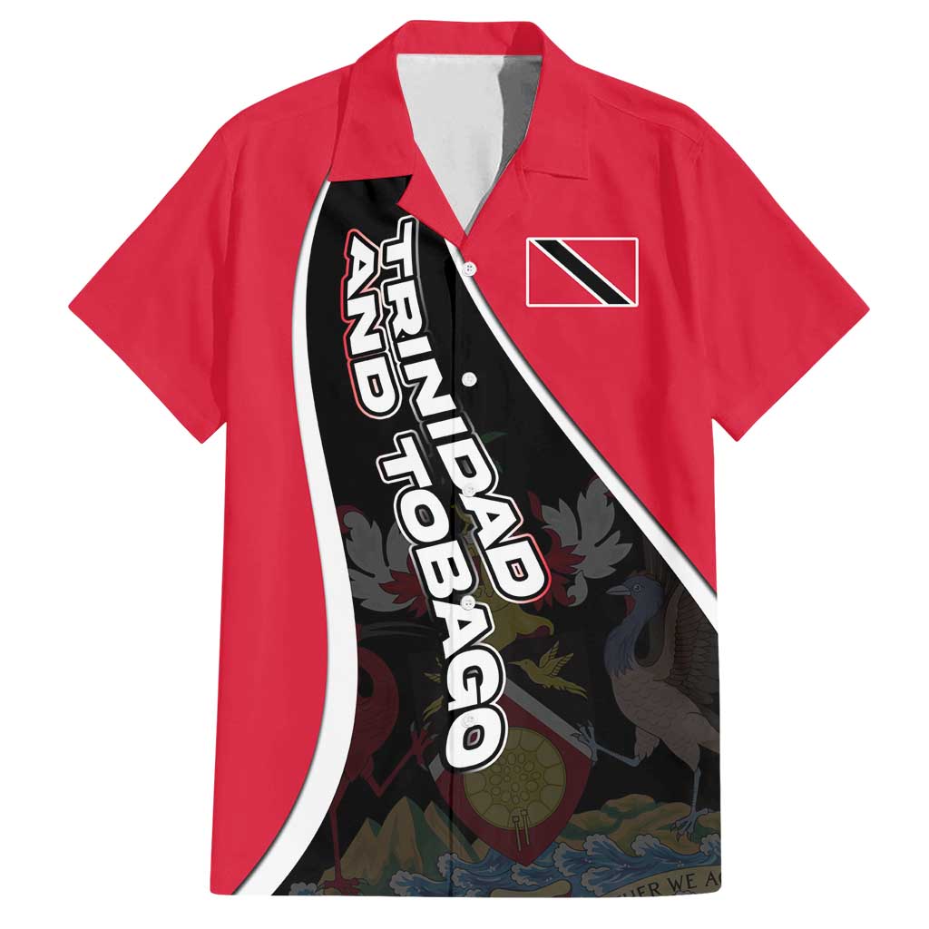 Trinidad and Tobago Flag Crest Design Family Matching Tank Maxi Dress and Hawaiian Shirt with Bold Red Black Diagonal Layout - Wonder Print Shop