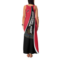 Trinidad and Tobago Flag Crest Design Family Matching Tank Maxi Dress and Hawaiian Shirt with Bold Red Black Diagonal Layout - Wonder Print Shop
