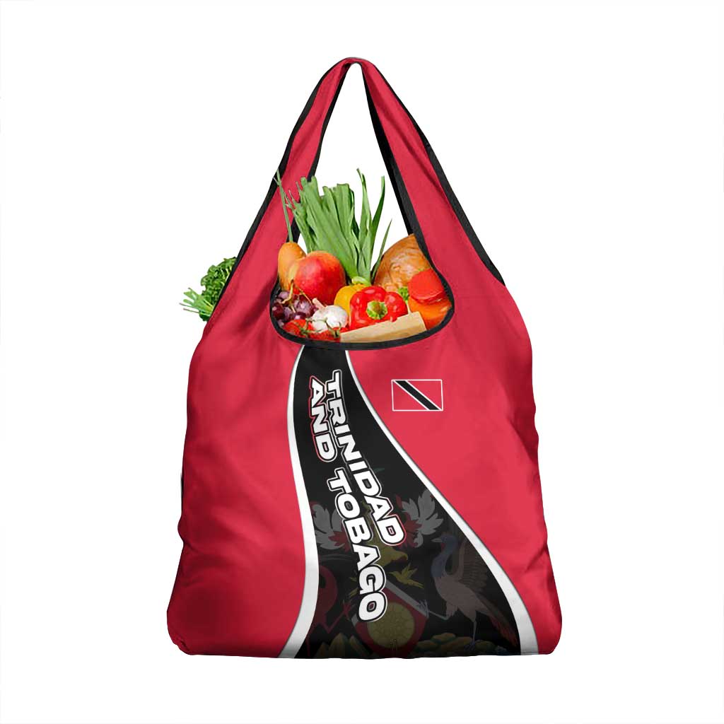 Trinidad and Tobago Flag Crest Design Grocery Bag with Bold Red Black Diagonal Layout - Wonder Print Shop