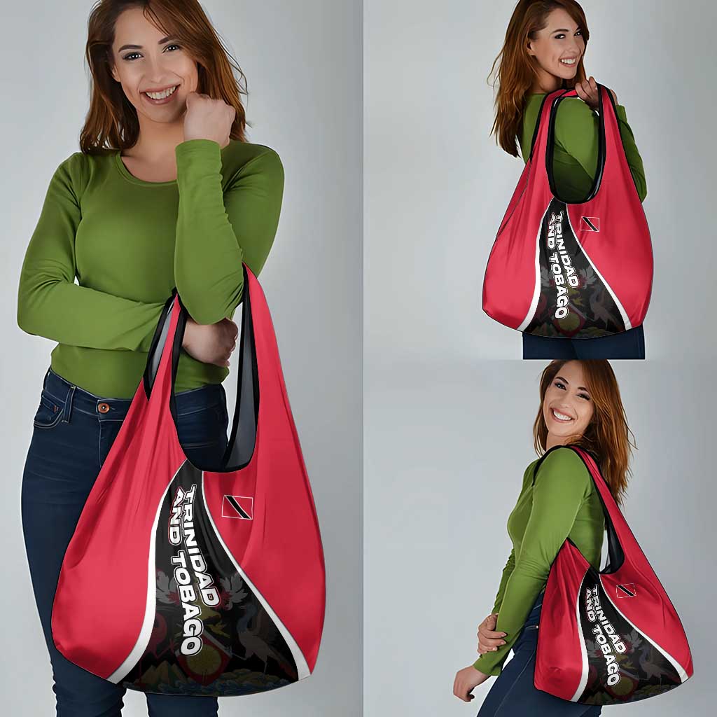 Trinidad and Tobago Flag Crest Design Grocery Bag with Bold Red Black Diagonal Layout - Wonder Print Shop