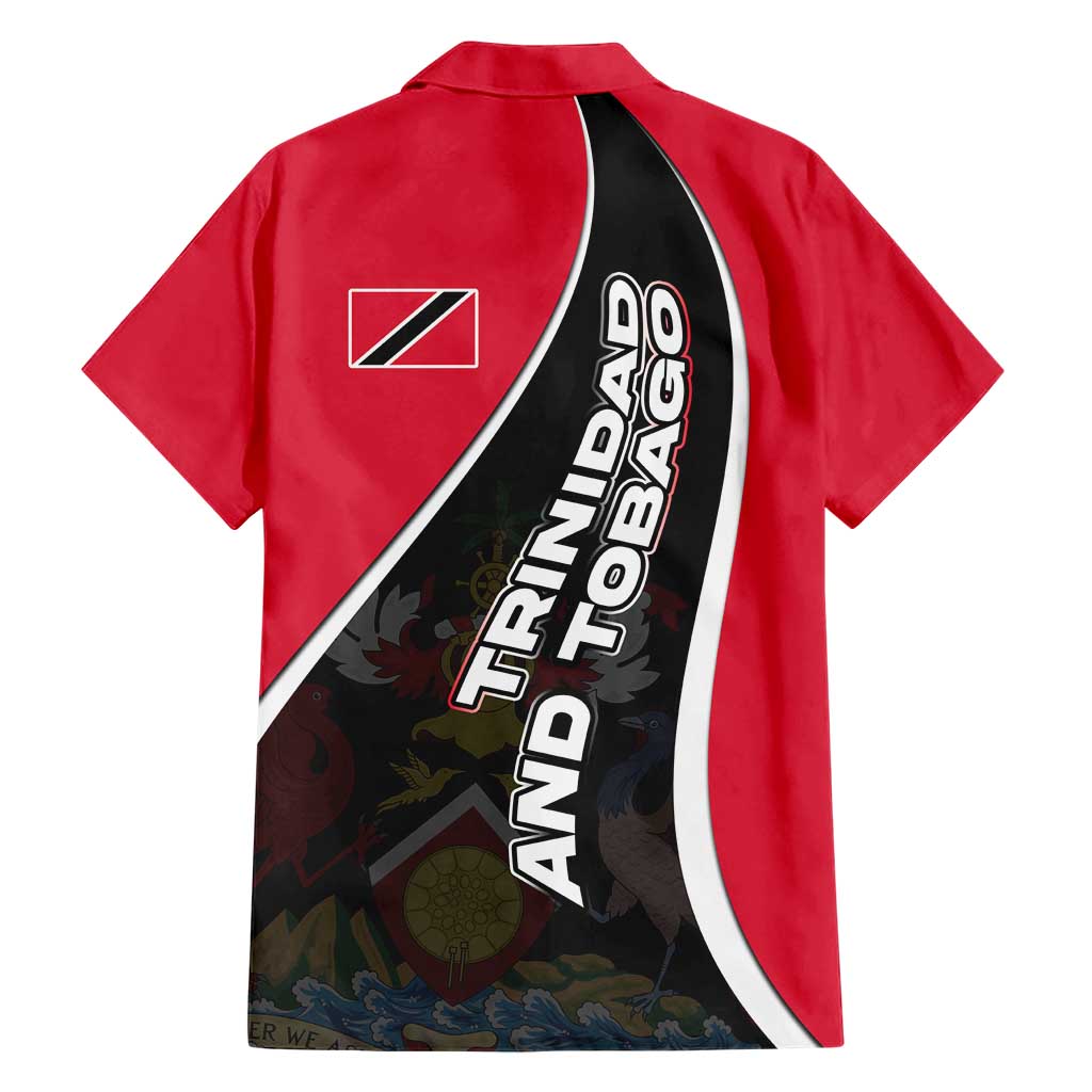 Trinidad and Tobago Flag Crest Design Hawaiian Shirt with Bold Red Black Diagonal Layout - Wonder Print Shop