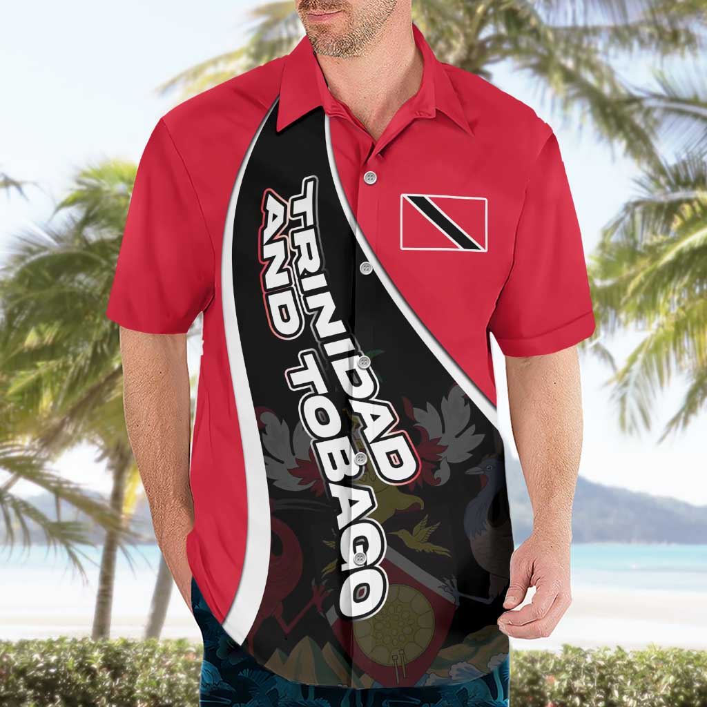 Trinidad and Tobago Flag Crest Design Hawaiian Shirt with Bold Red Black Diagonal Layout - Wonder Print Shop