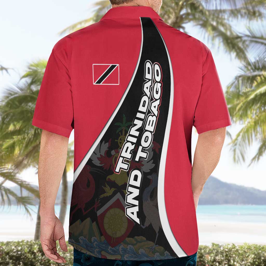 Trinidad and Tobago Flag Crest Design Hawaiian Shirt with Bold Red Black Diagonal Layout - Wonder Print Shop