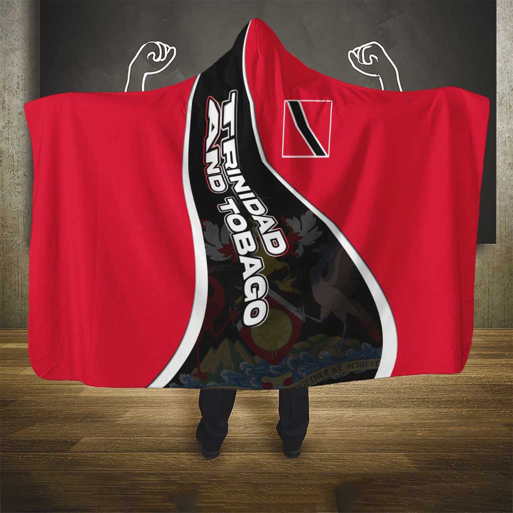 Trinidad and Tobago Flag Crest Design Hooded Blanket with Bold Red Black Diagonal Layout - Wonder Print Shop