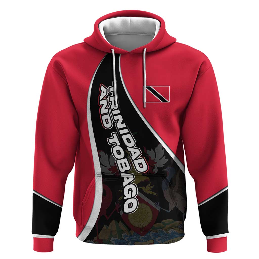 Trinidad and Tobago Flag Crest Design Hoodie with Bold Red Black Diagonal Layout - Wonder Print Shop