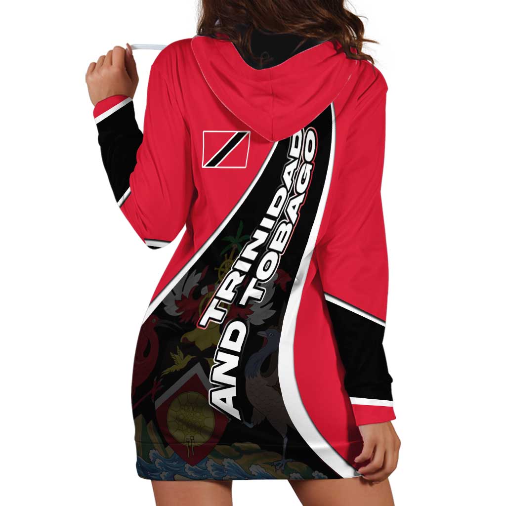 Trinidad and Tobago Flag Crest Design Hoodie Dress with Bold Red Black Diagonal Layout - Wonder Print Shop
