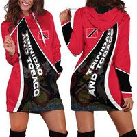 Trinidad and Tobago Flag Crest Design Hoodie Dress with Bold Red Black Diagonal Layout - Wonder Print Shop
