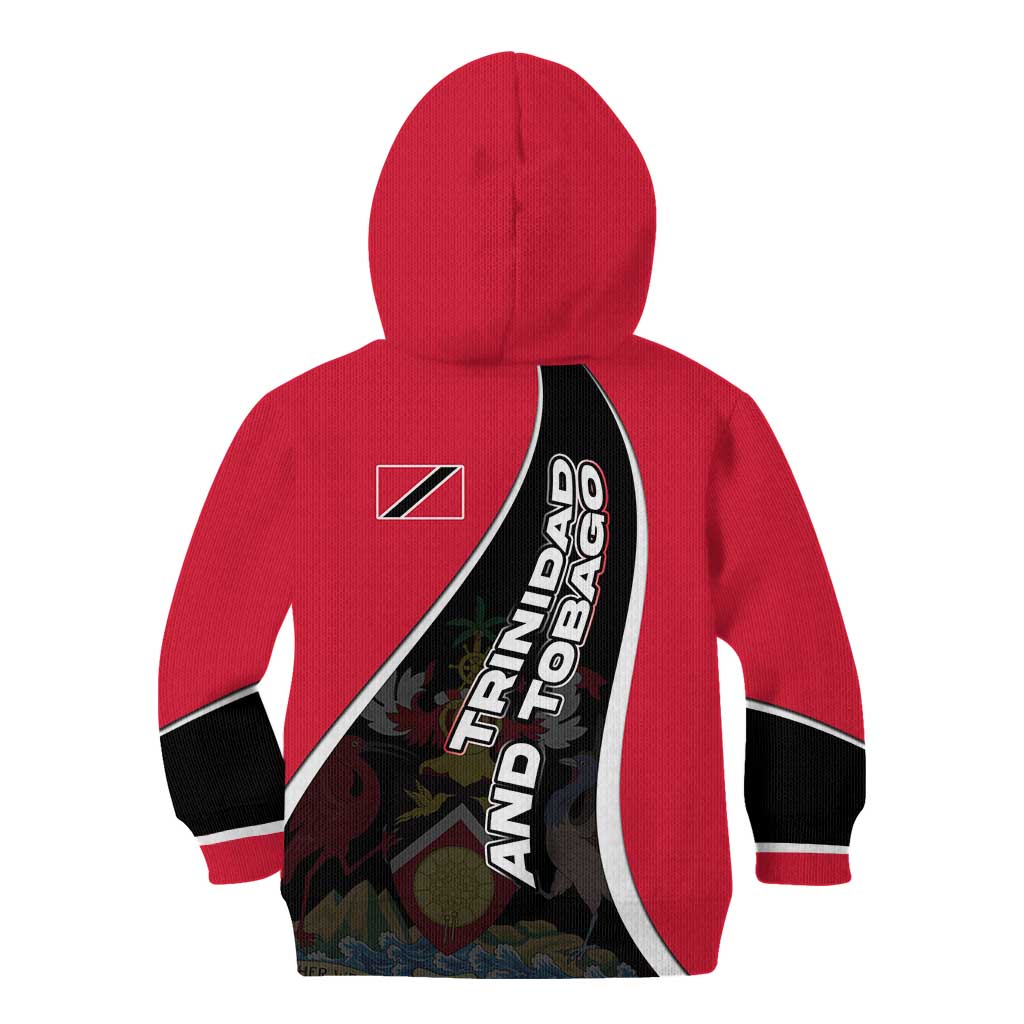 Trinidad and Tobago Flag Crest Design Kid Hoodie with Bold Red Black Diagonal Layout - Wonder Print Shop