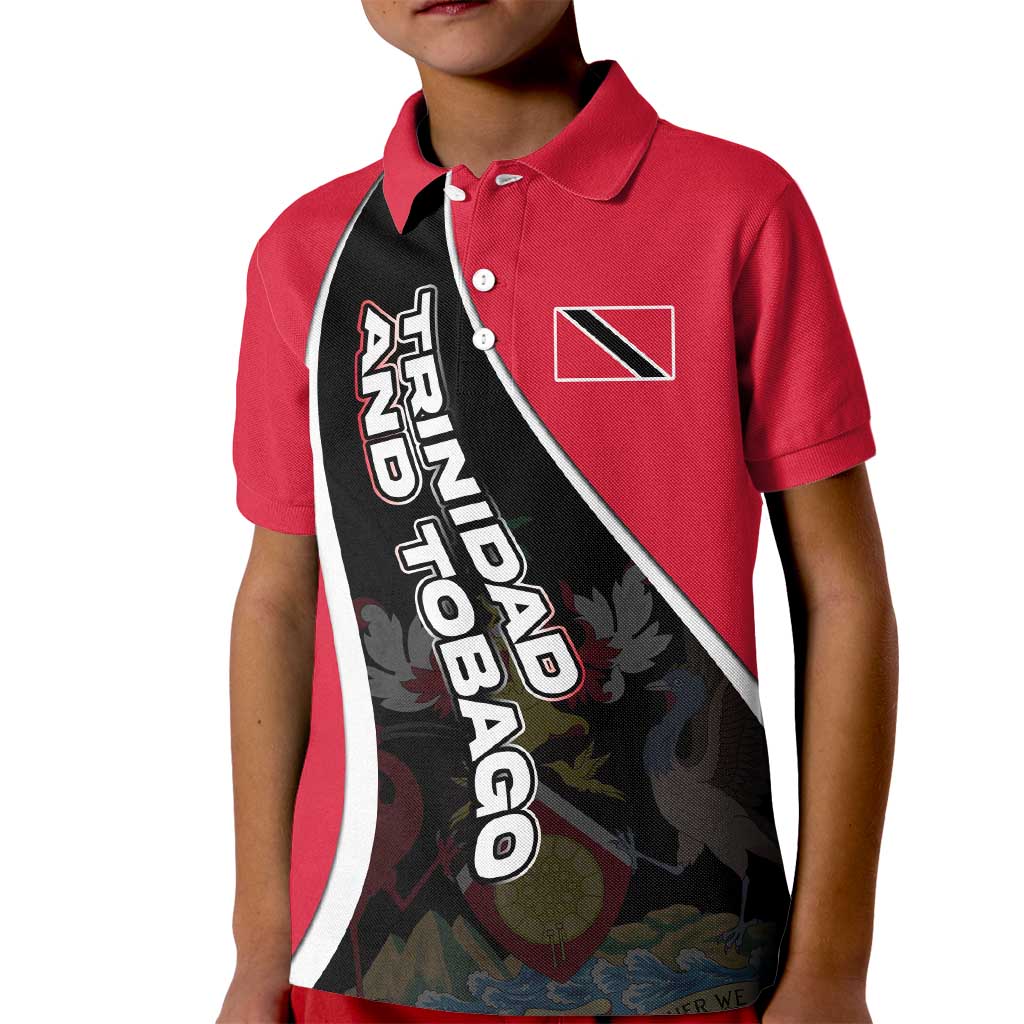 Trinidad and Tobago Flag Crest Design Kid Polo Shirt with Bold Red Black Diagonal Layout - Wonder Print Shop