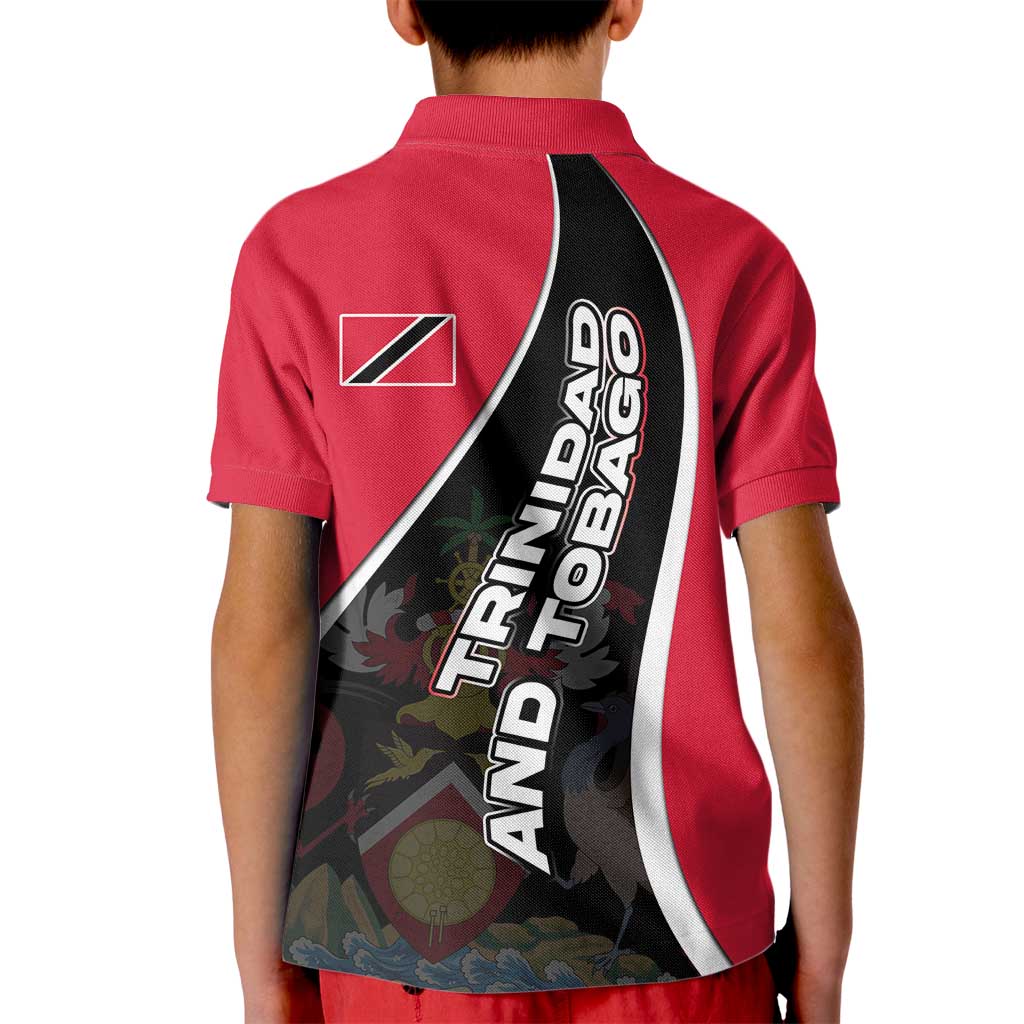 Trinidad and Tobago Flag Crest Design Kid Polo Shirt with Bold Red Black Diagonal Layout - Wonder Print Shop