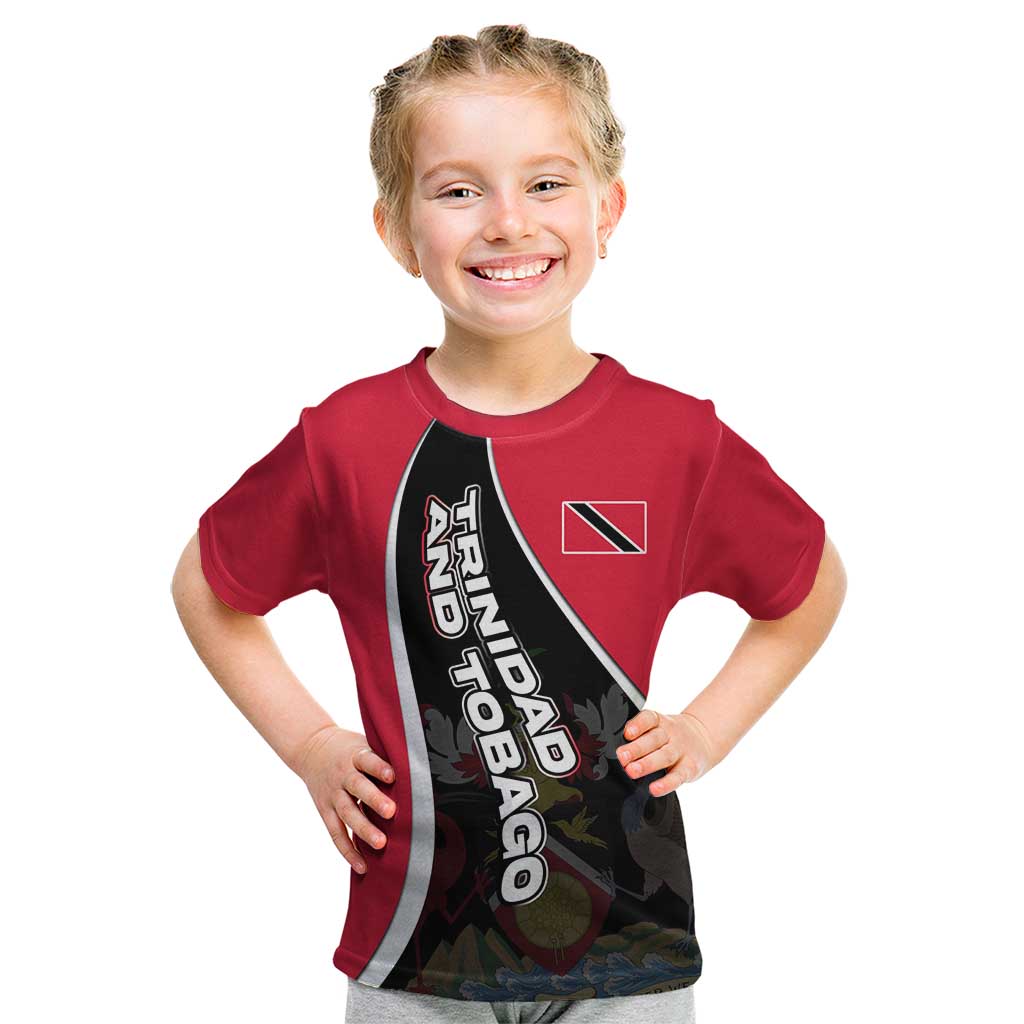 Trinidad and Tobago Flag Crest Design Kid T Shirt with Bold Red Black Diagonal Layout - Wonder Print Shop