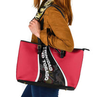 Trinidad and Tobago Flag Crest Design Leather Tote Bag with Bold Red Black Diagonal Layout - Wonder Print Shop