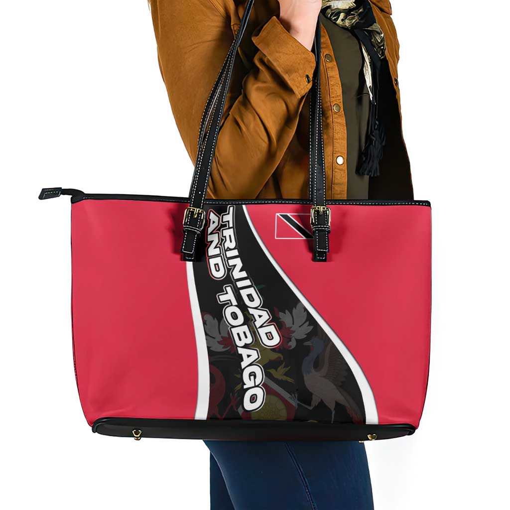 Trinidad and Tobago Flag Crest Design Leather Tote Bag with Bold Red Black Diagonal Layout - Wonder Print Shop